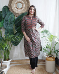 Black Geometric Print Yoke Kurta