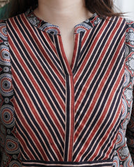 Black Geometric Print Yoke Kurta