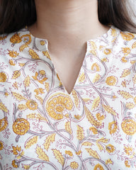 Handblock lacework kurta (MUSTARD)