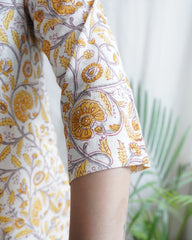 Handblock lacework kurta (MUSTARD)