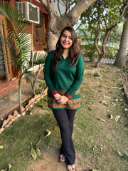 Green Kullu border woollen short kurti