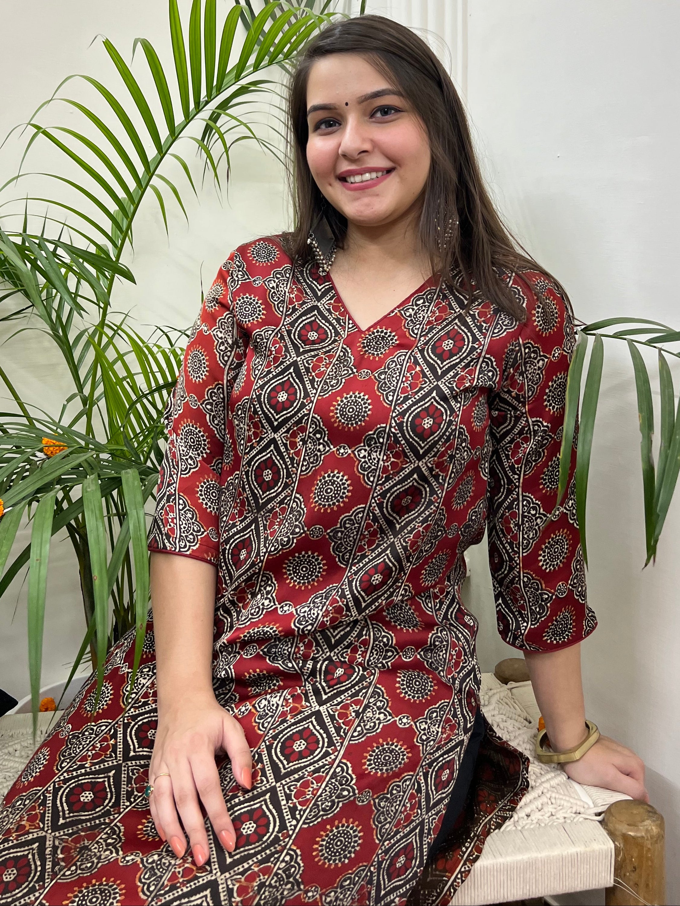 Premium Modal deep maroon long kurta - MYSANSKRITAM