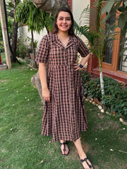 Brown Ajrakh handblock printed dress
