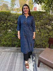 Indigo Geometric Ajrakh Kurta by MySanskritam