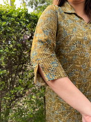 Mehendi green collar rayon kurti