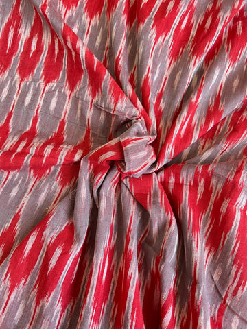 Red Grey 100% Handloom Ikkat Fabric