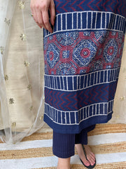 Royal Blue Ajrakh designer Kurta