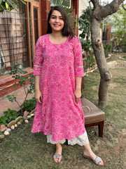 Pink textured Aline kurta with Pocket