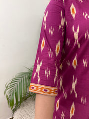 Gulabi ikkat ban neck kurta