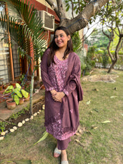Purple embroidered Woollen full suit set