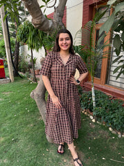 Brown Ajrakh handblock printed dress