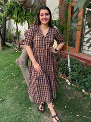 Brown Ajrakh handblock printed dress