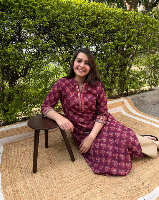 Burgundy overall ban neck kurta