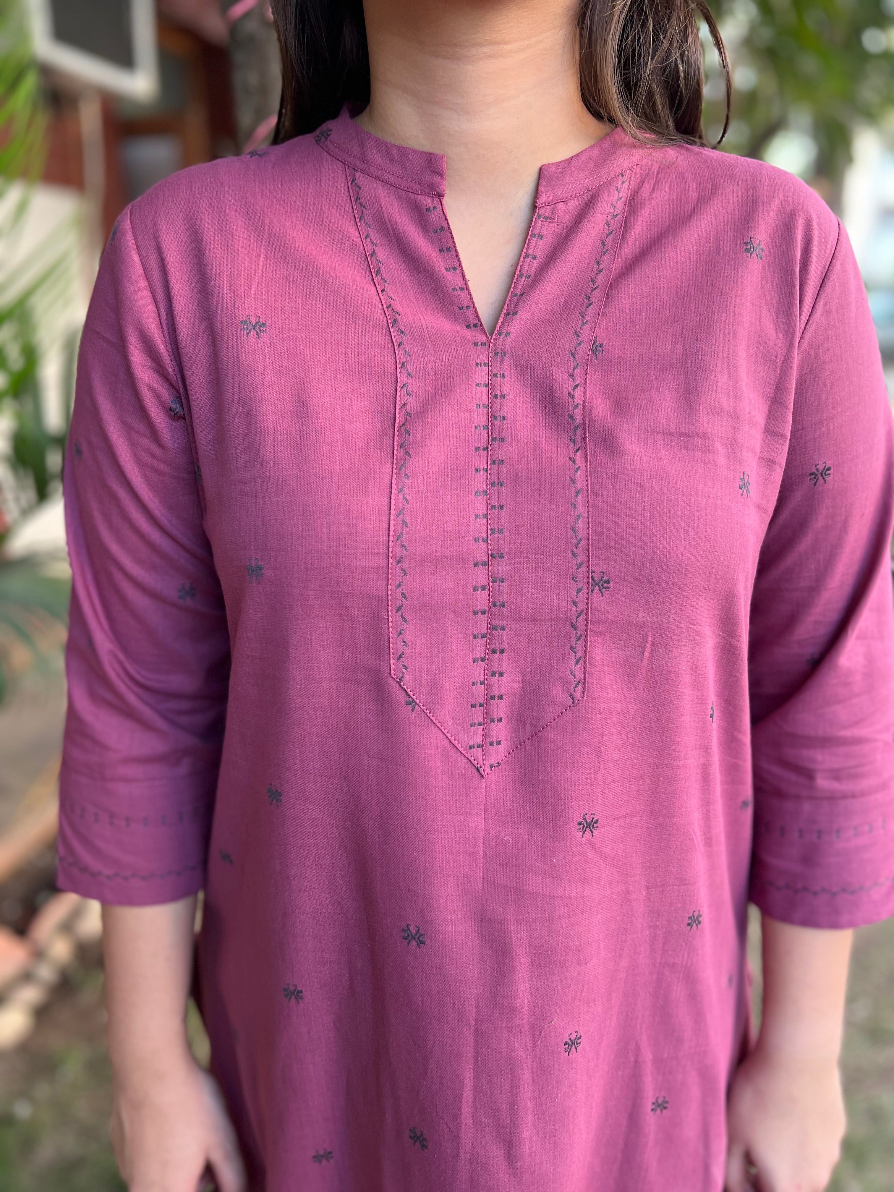 Onion Pink grey south cotton coord set - MYSANSKRITAM