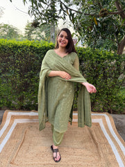 Mehendi green Lucknowi full suit set