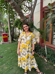 Yellow floral dress with collar