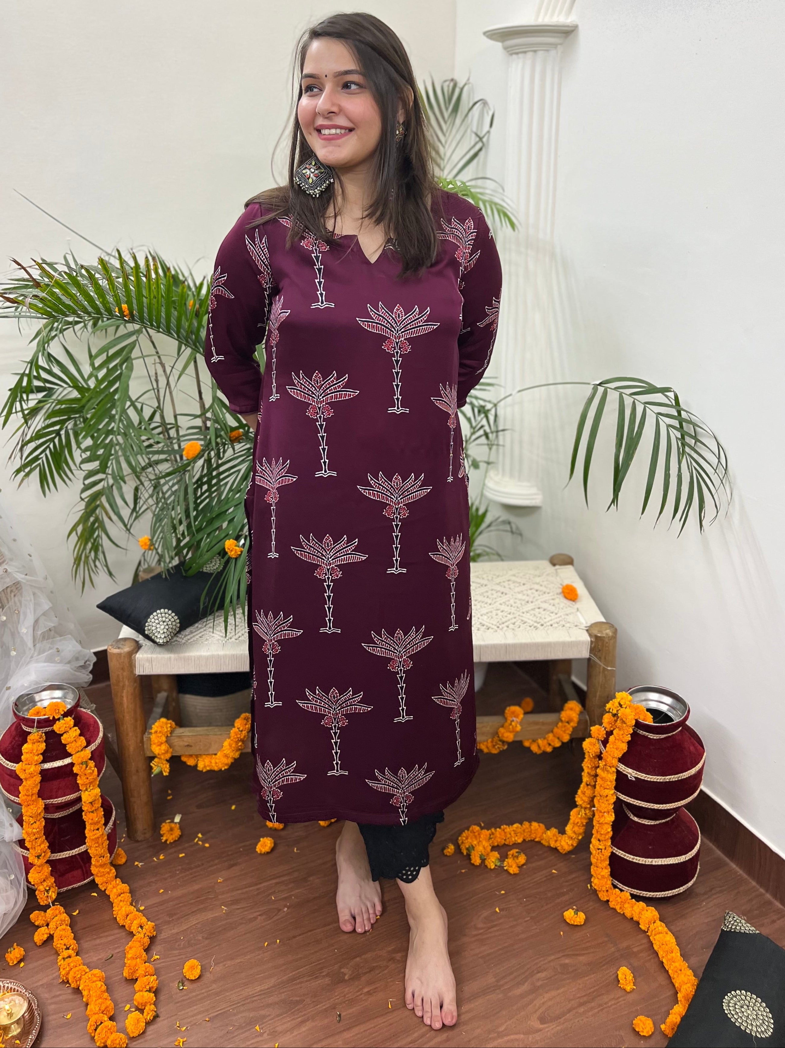 Premium Modal Wine Tree long kurta - MYSANSKRITAM