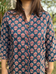 Royal blue flower button shirt