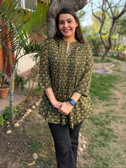 Mehendi green Sanganeri pintucks top