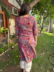 Onion pink floral jaal yoke Kurta