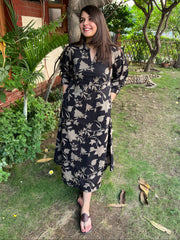 Black Floral dress with pockets - MYSANSKRITAM