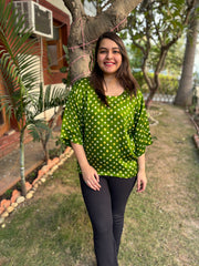 Parrot green Bandhini handcrafted Modal Silk Top
