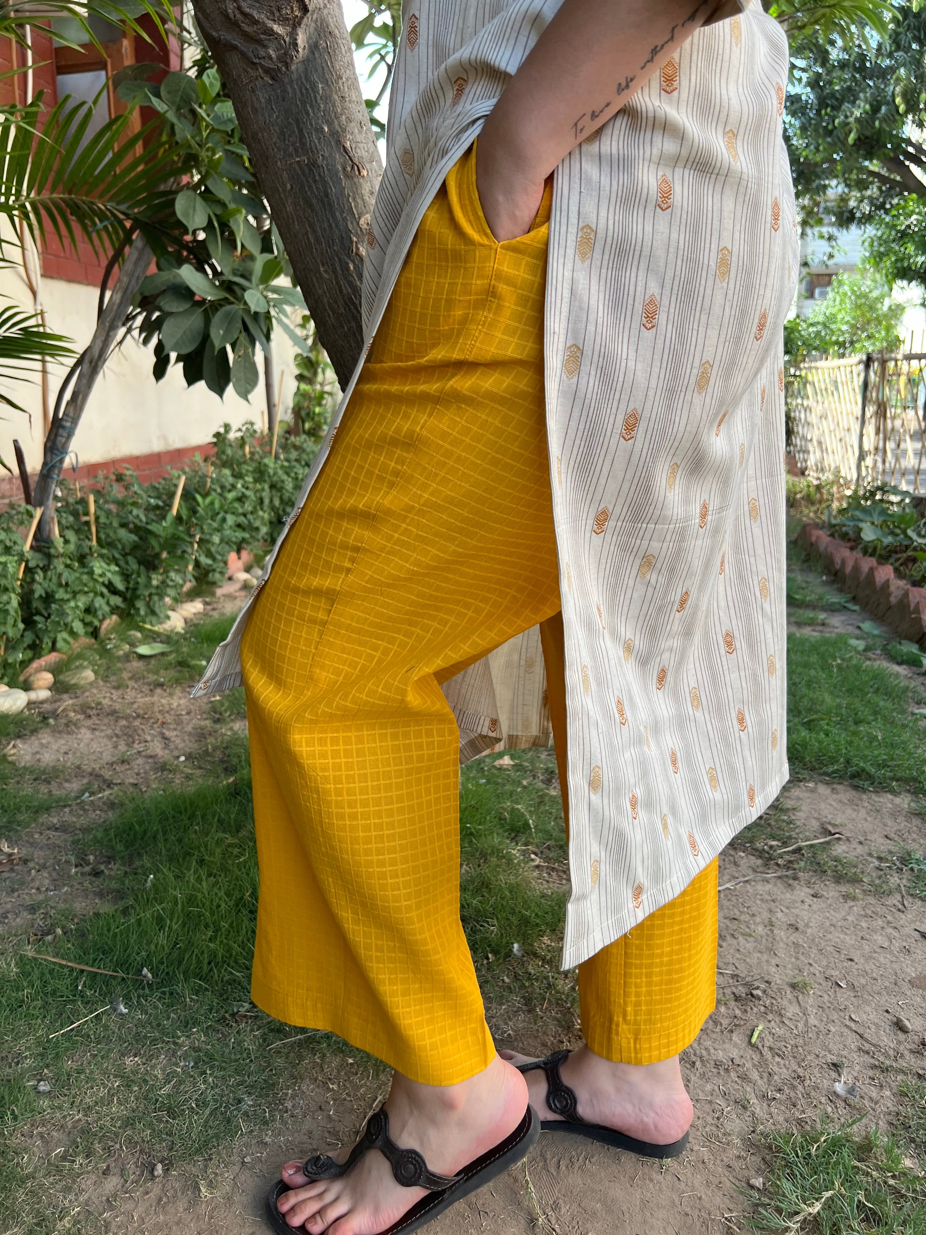 Mustard yellow Solid Palazzo - MYSANSKRITAM