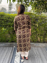 Ruhani Brown Rose Handblock Kurta from the back by Sanskritam