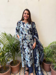 Blue Floral Aline suit set