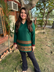 Green Kullu border woollen short kurti
