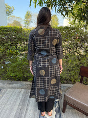 Brown Ajrakh Handblock Collar Kurta from the back by Sanskritam