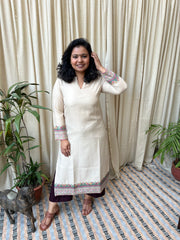 Cream border woollen kurta