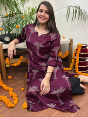 Premium Modal Wine Tree long kurta - MYSANSKRITAM