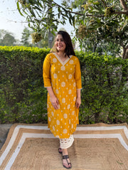 Mustard Full embroidered Long kurta