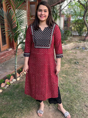Maroon Bindi Yoke kurta