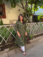 Leaf green embroidered Aline kurta
