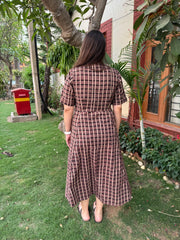 Brown Ajrakh handblock printed dress