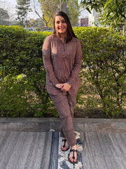 Brown Lines Handblock printed Co ord Set by MySanskritam