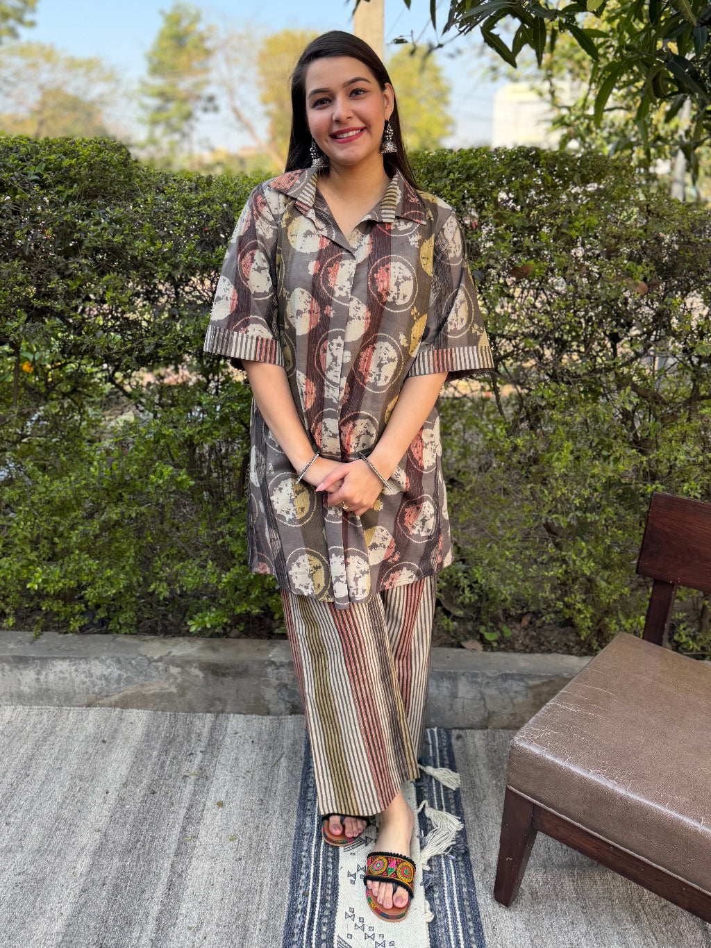 Brown Bagru Coord Set by MySanskritam