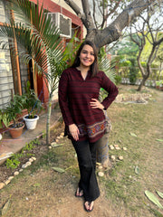 Maroon black Kullu border woollen short kurti