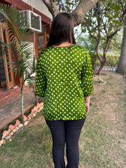 Parrot green Bandhini handcrafted Modal Silk Top