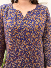 Blue floral woollen kurta