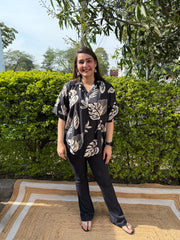 Black big leaf modal silk top