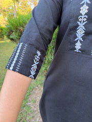 Black Yoke embroidered Solid kurta