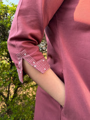 Pink A-line Embroidered Co-ord Set sleeve detail by Sanskritam