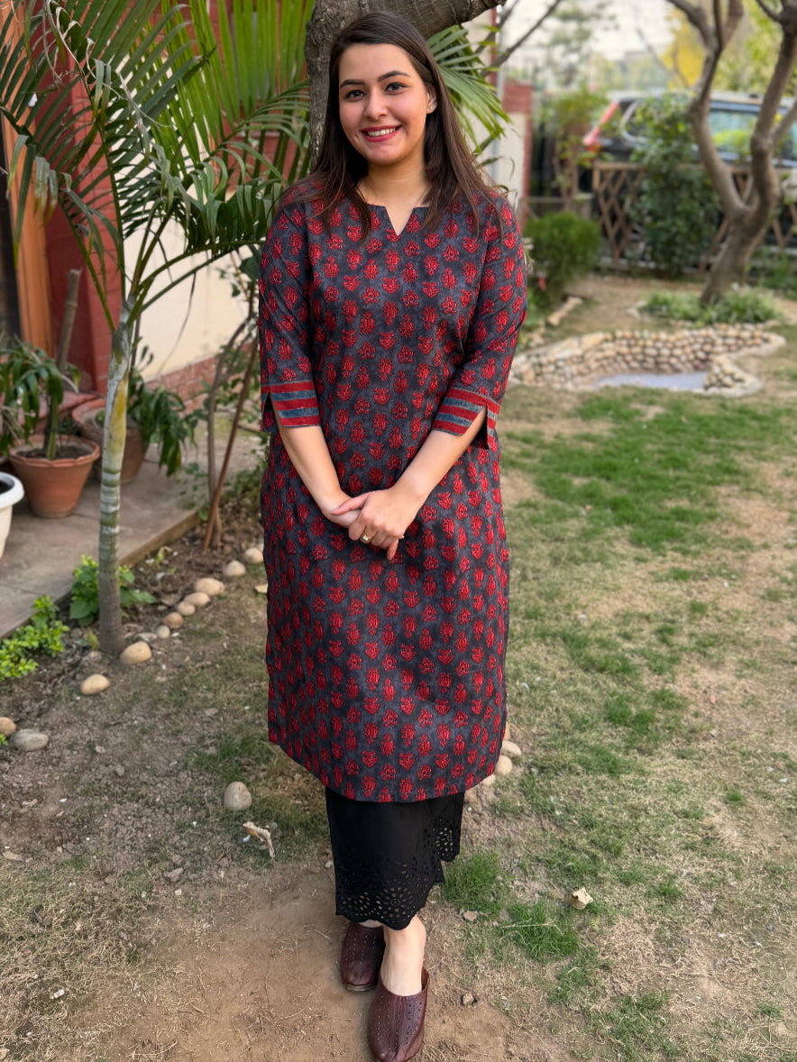Maroon Buti Grey Kurta by Sanskritam