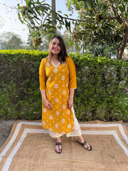Mustard Full embroidered Long kurta