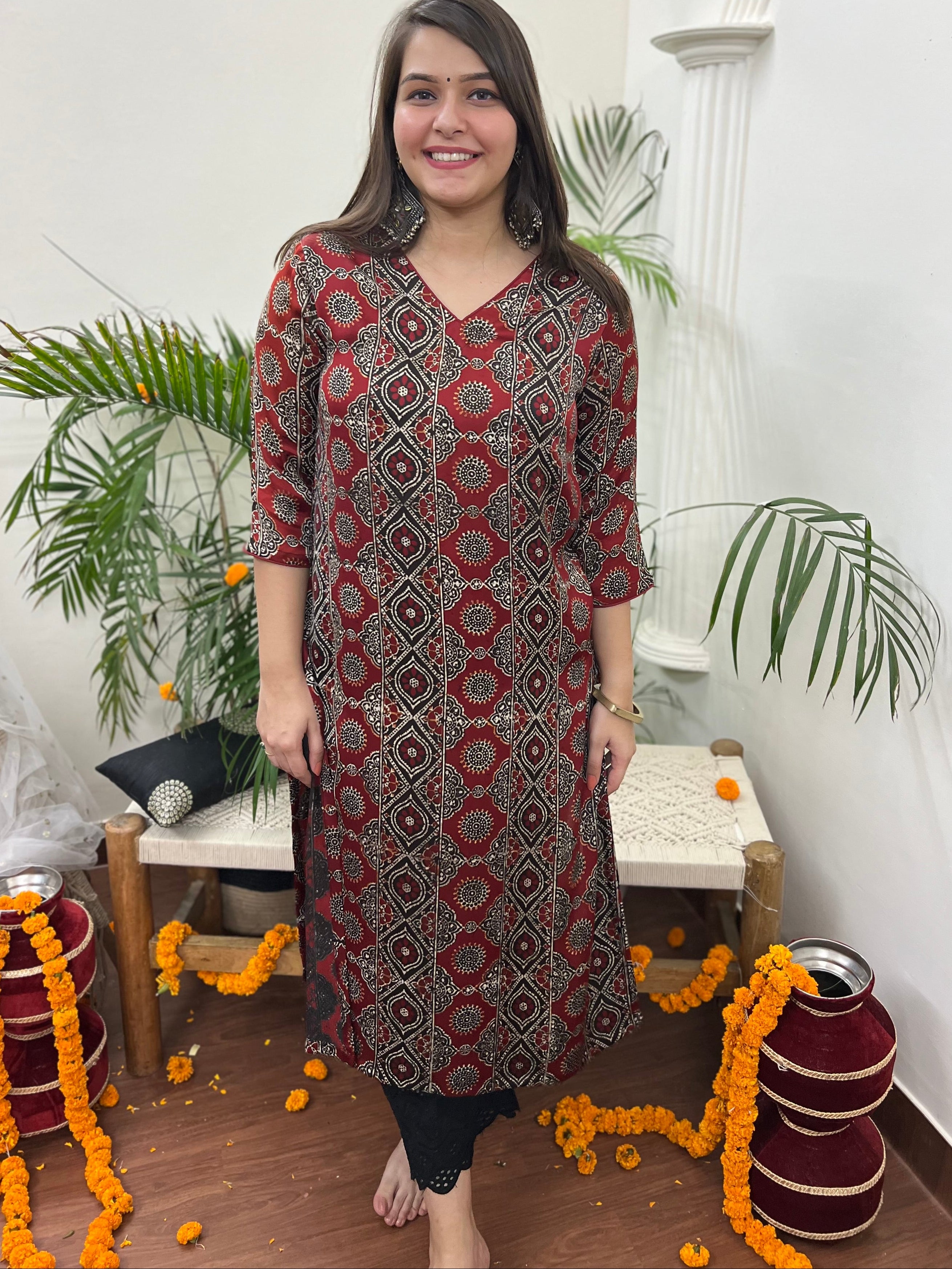 Premium Modal deep maroon long kurta - MYSANSKRITAM