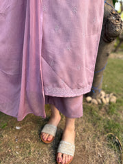 lavender embroidered woollen suit set
