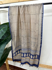 Cream blue checks chanderi duppata